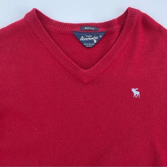 Abercrombie & Fitch Men's Red V-neck Wool Blend Pullover Sweater Size XL - Picture 3 of 4